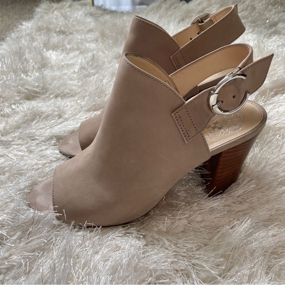 Vince Camuto Krestella Leather Ankle Strap Slingback Sandals with Wood Heel